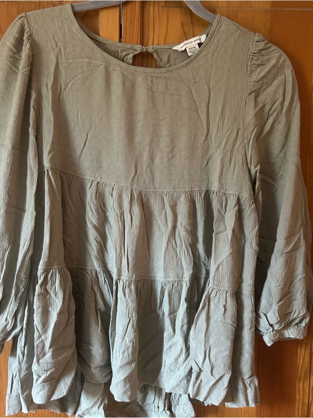 American Eagle Outfitters Sage Green Tiered Peasant Blouse